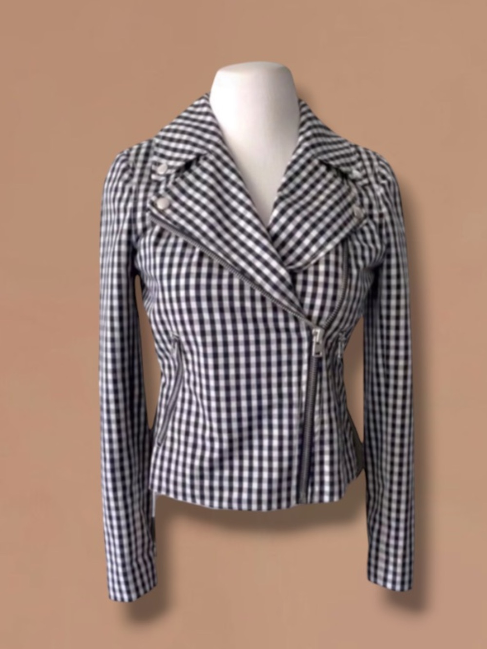 New! J. CREW Gingham Black Label Moto zipper Front Jacket Size 0